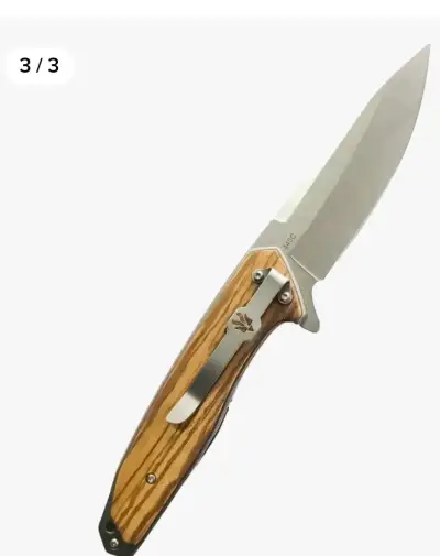 Cuchillo plegable de acero inoxidable con mango de madera - miniatura 1