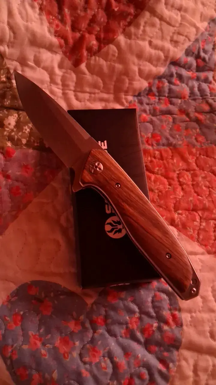 Cuchillo plegable de acero inoxidable con mango de madera - 3
