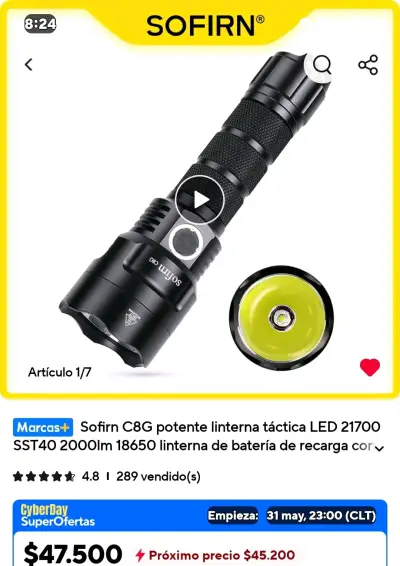 Linterna táctica LED Sofirn C8G 2000lm recargable - miniatura 4