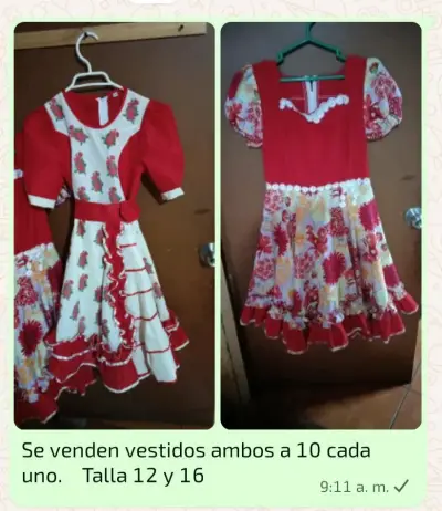 Vestidos folclóricos para niña en rojo y blanco - miniatura 1