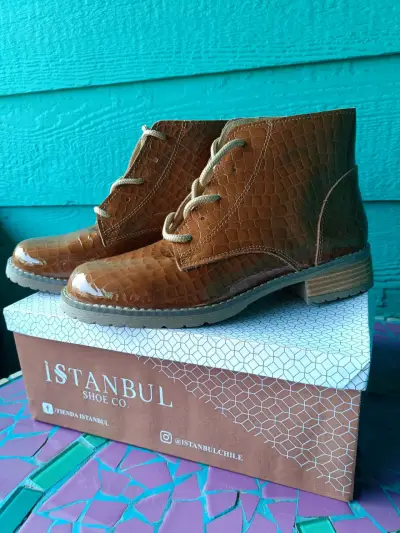 Botines de cuero marrón estilo cocodrilo Istanbul - miniatura 1