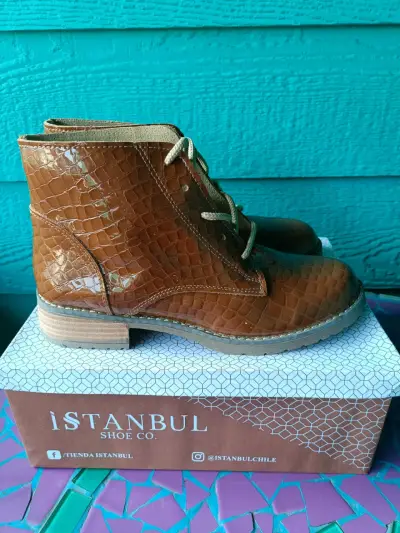 Botines de cuero marrón estilo cocodrilo Istanbul - miniatura 3