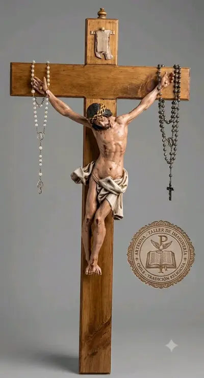 Crucifijo de Madera con Cristo Tallado a Mano - miniatura 1
