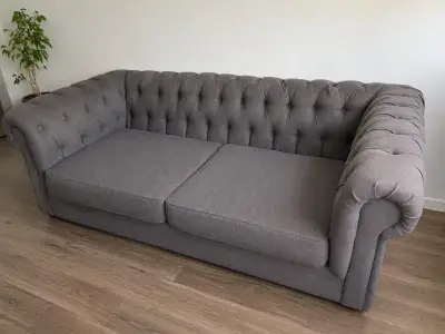 Sofá Chesterfield 3 Cuerpos Gris Oscuro - miniatura 2