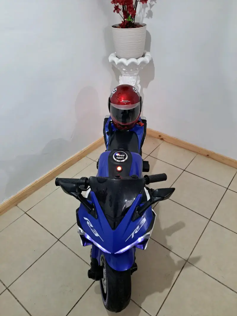 Moto eléctrica infantil azul con luces LED - 5