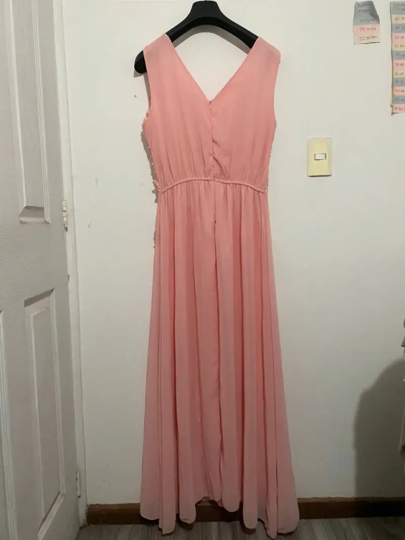Vestido largo de encaje rosa elegante - 2