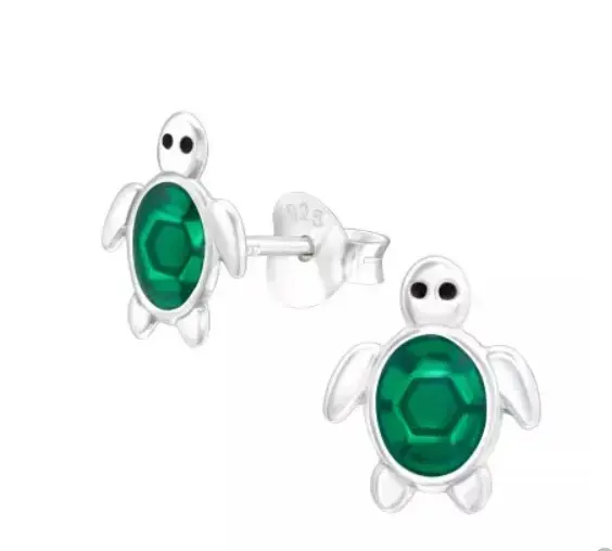 Aros de tortuga con piedra verde para niña - 2