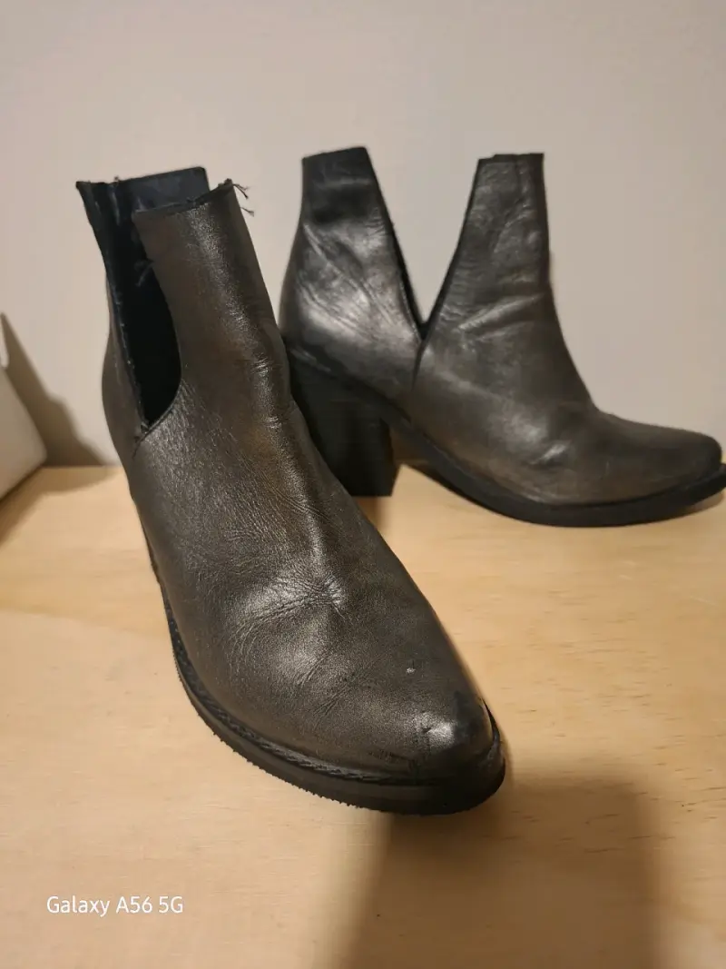 Botines de cuero gris con tacón alto - 4