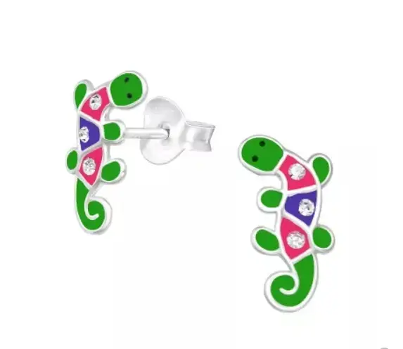 Aros de plata con diseño de camaleón para niñas - 2