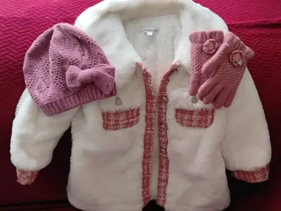 Abrigo de niña con gorro y guantes Limonada - miniatura 1