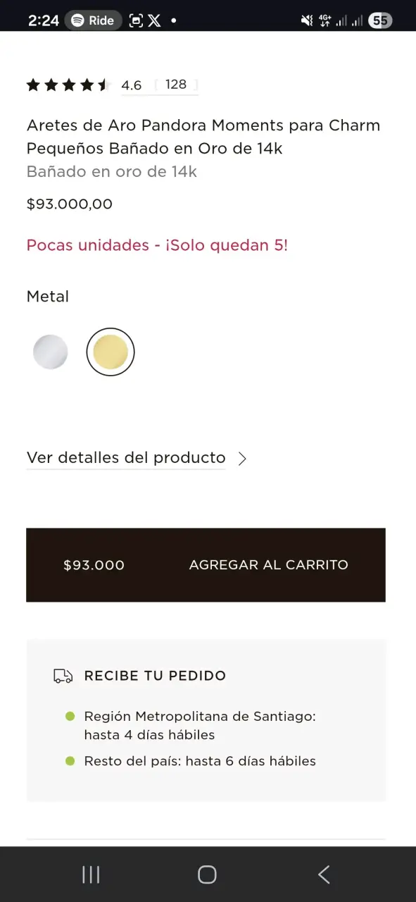 Aretes de Aro Pandora Moments Oro 14k - 3