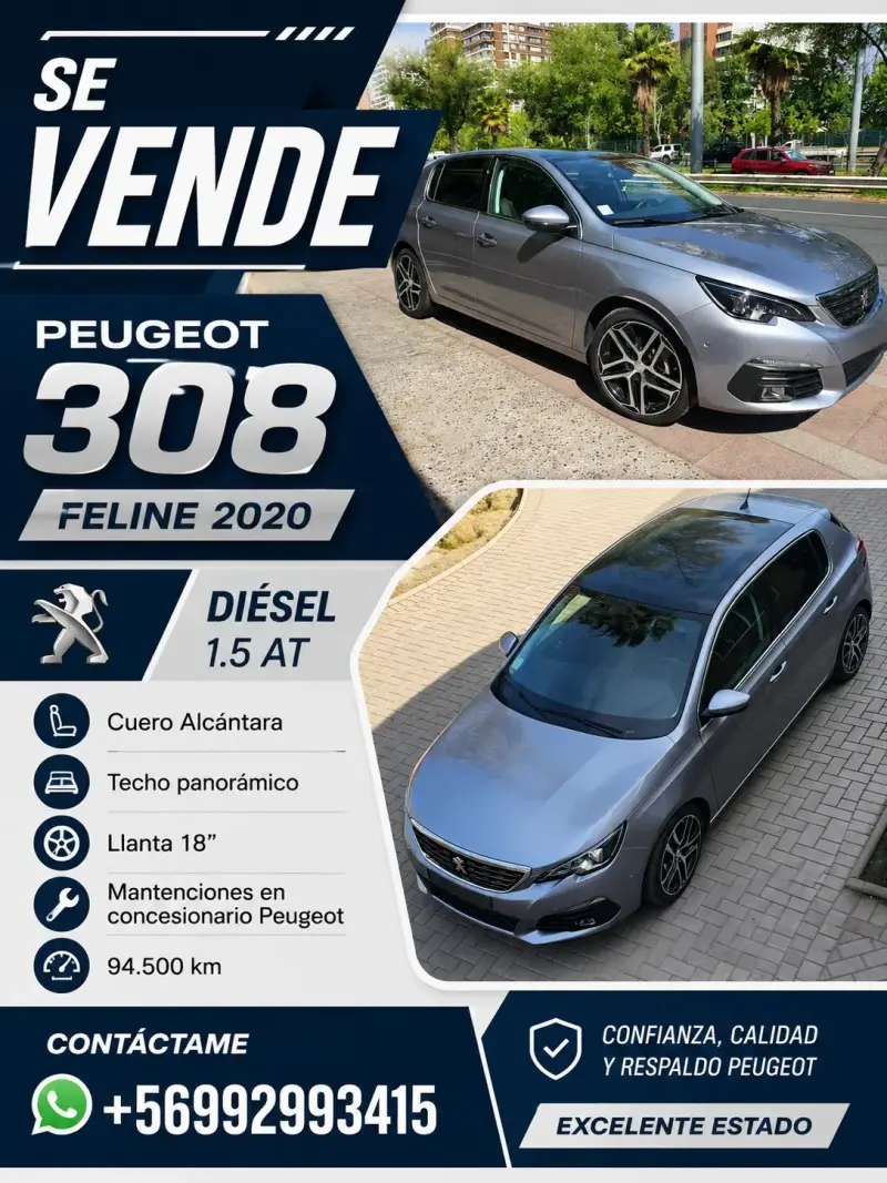 Peugeot 308 Feline 2020 diésel en excelente estado - 1