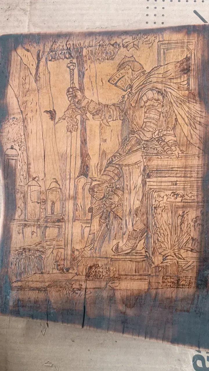 Grabado en madera de caballero medieval