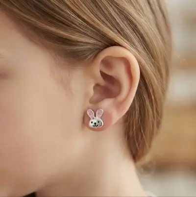 Aros de conejo para niña en plata - miniatura 1