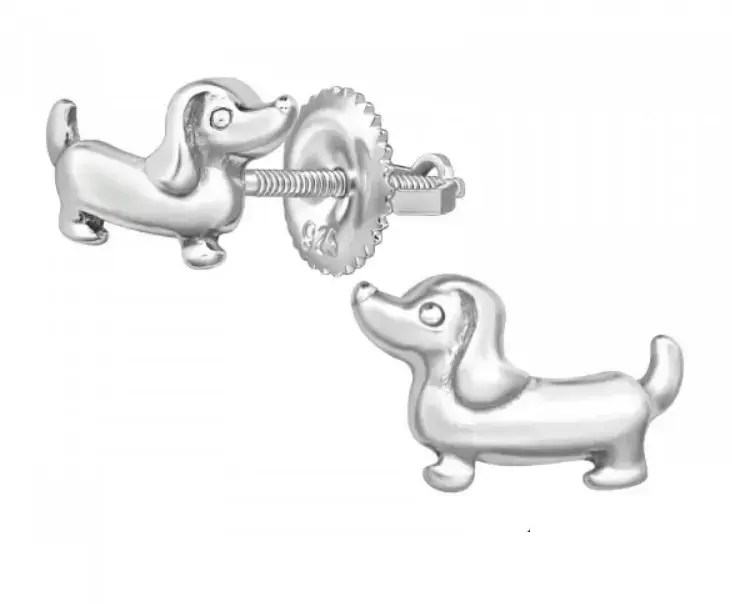 Aros de plata en forma de perro salchicha - 2