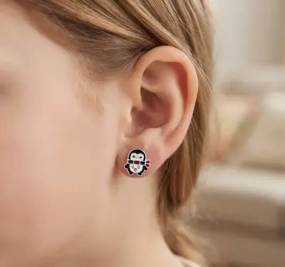Aros de pingüino para niña con cristales - miniatura 1