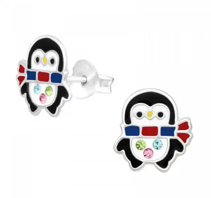 Aros de pingüino para niña con cristales - 2