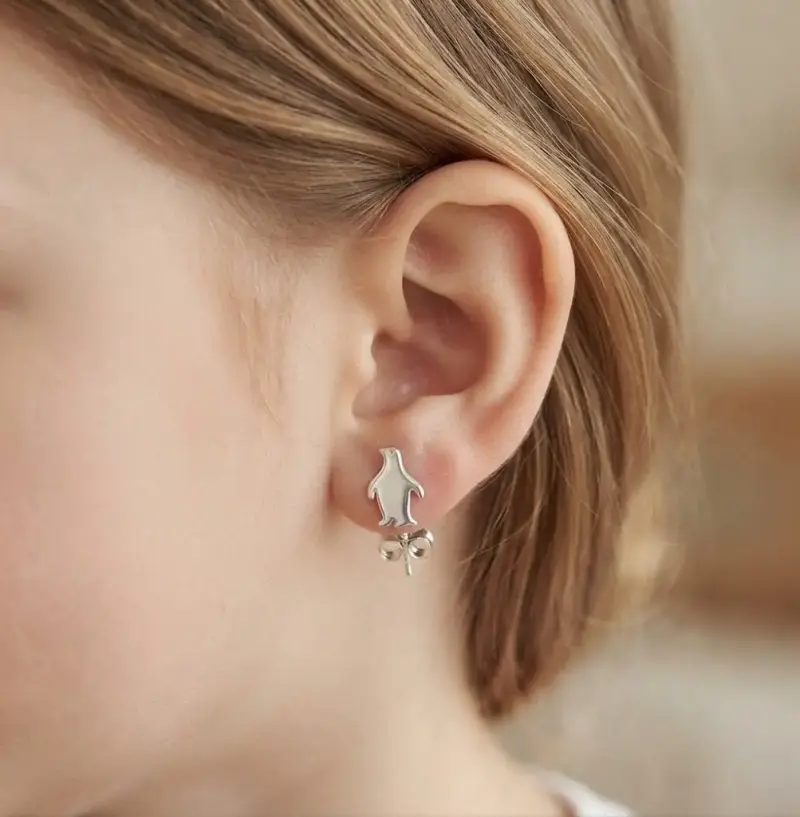 Aros de plata con diseño de pingüino - 1