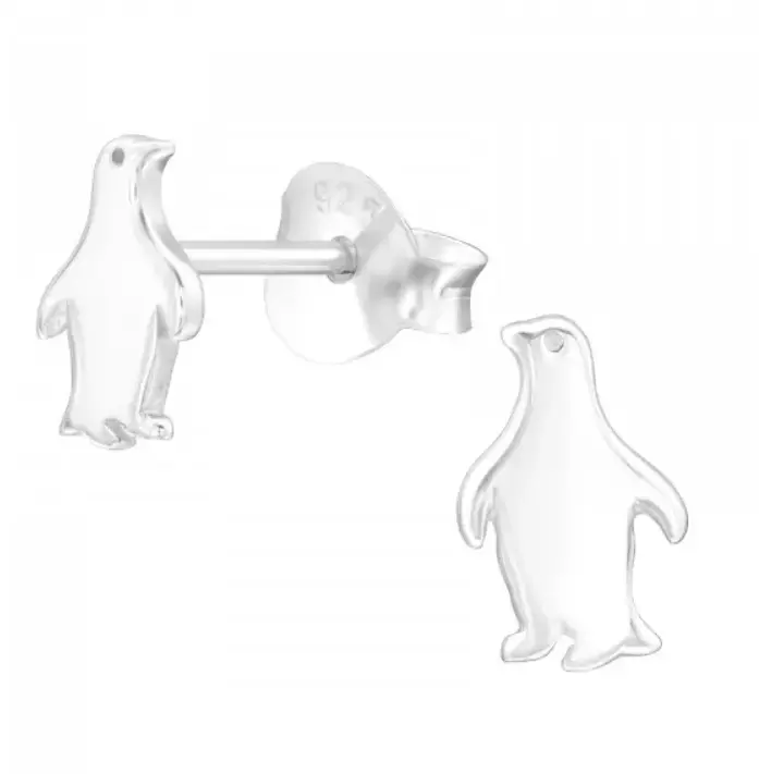 Aros de plata con diseño de pingüino - 2