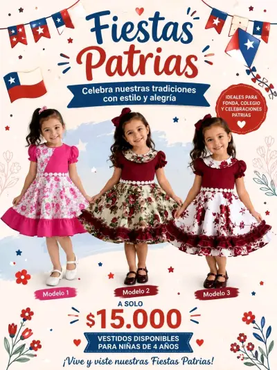 Vestido de niña para Fiestas Patrias con diseño floral - miniatura 1