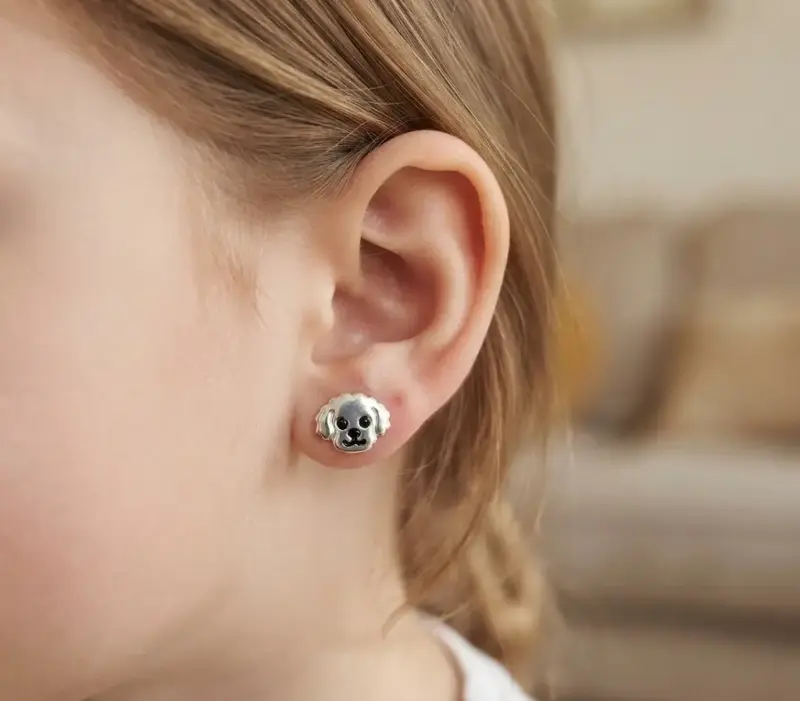 Aros de plata con diseño de perrito - 1