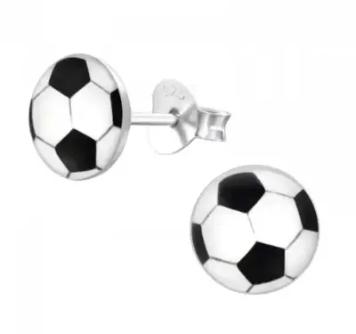 Aros de plata con diseño de balón de fútbol - miniatura 2