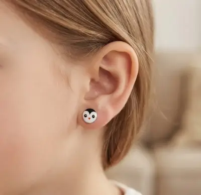 Aros de plata con diseño de pingüino para niños - miniatura 1