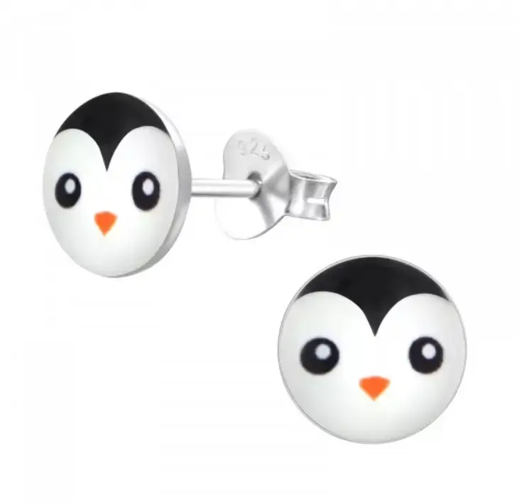 Aros de plata con diseño de pingüino para niños - 2