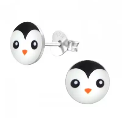 Aros de plata con diseño de pingüino para niños - miniatura 2