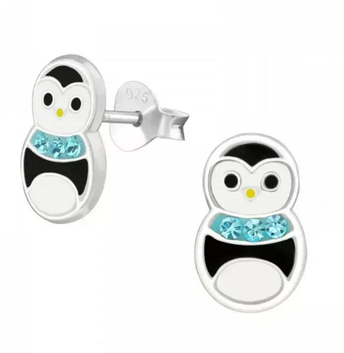 Aros de plata con diseño de pingüino para niñas - 2