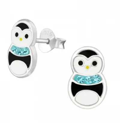 Aros de plata con diseño de pingüino para niñas - miniatura 2
