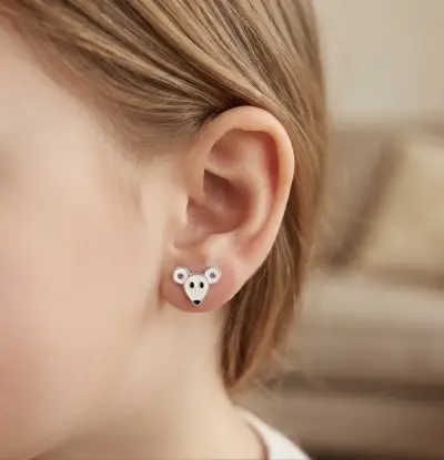Aros de plata con diseño de ratón para niñas - miniatura 1
