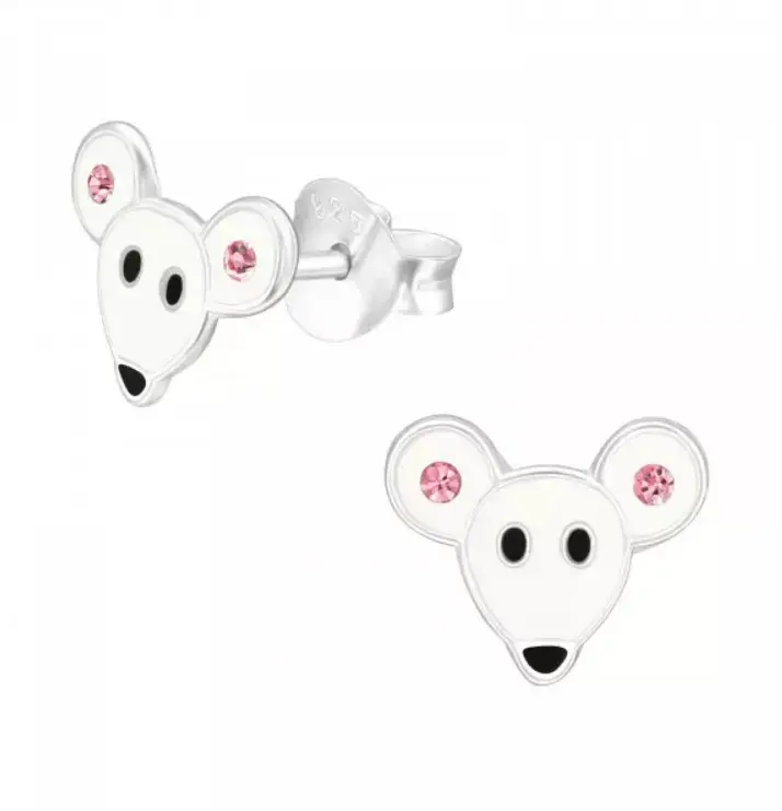 Aros de plata con diseño de ratón para niñas - 2