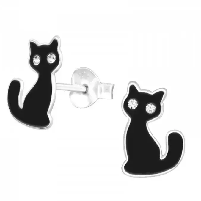 Aros de plata con diseño de gato negro - 2