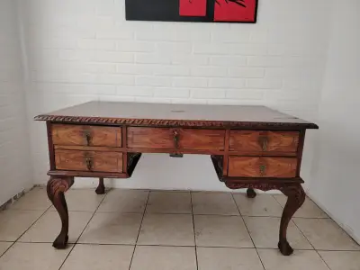 Escritorio de madera estilo vintage con cajones - miniatura 5