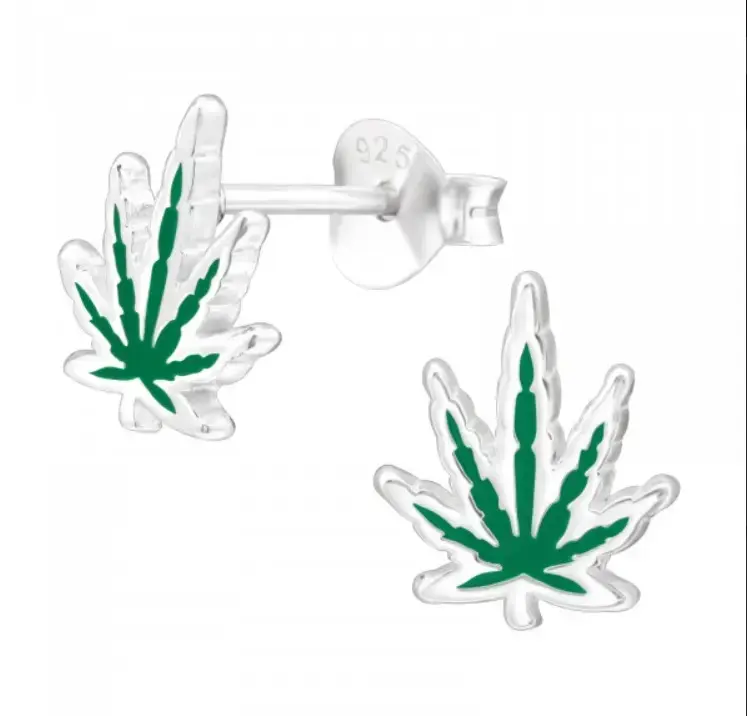 Aros de plata con diseño de hoja verde - 2