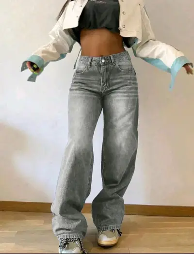 Jeans anchos gris para mujer - miniatura 1