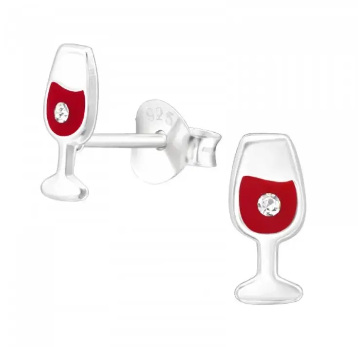 Aros de plata con diseño de copa de vino - 2