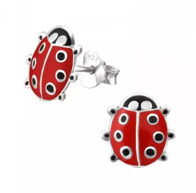 Aros de plata con diseño de mariquita - miniatura 2