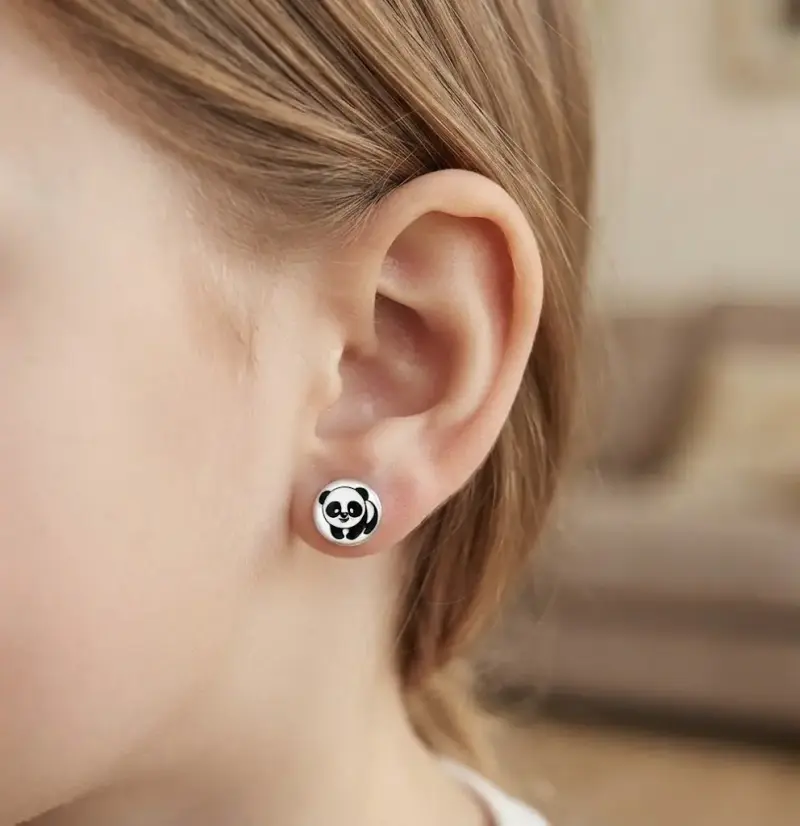 Aros de plata con diseño de panda para niños - 1