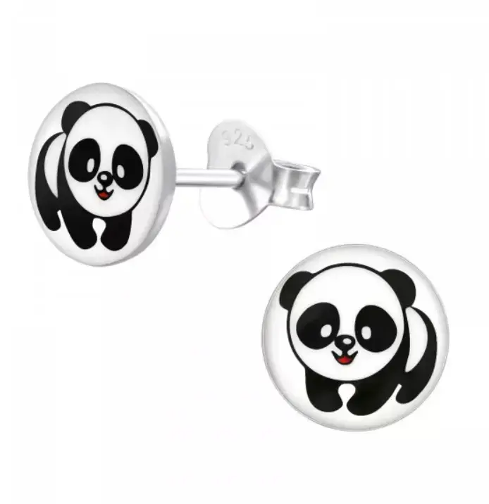 Aros de plata con diseño de panda para niños - 2