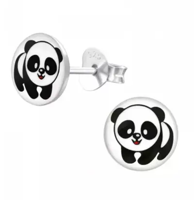 Aros de plata con diseño de panda para niños - miniatura 2