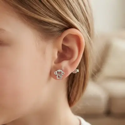 Aros de plata 925 diseño de mono para niña - miniatura 1