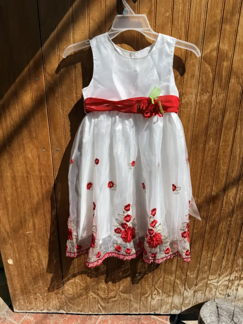 Vestido de niña blanco con flores rojas - 1