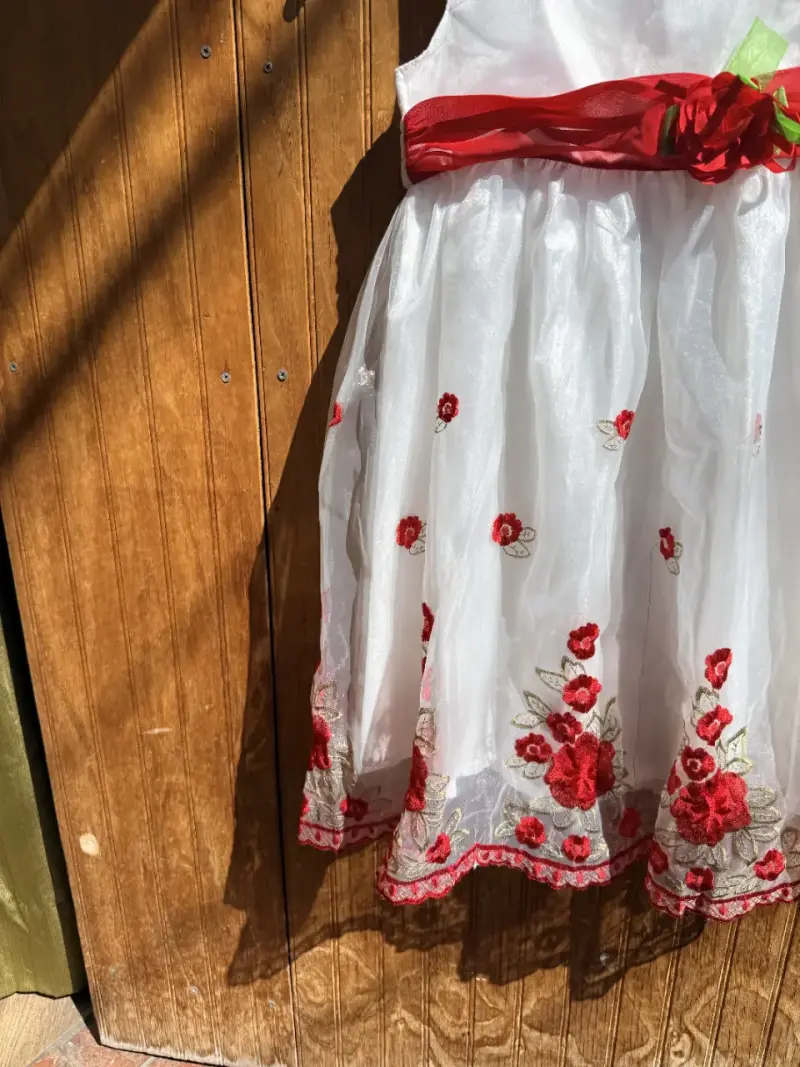 Vestido de niña blanco con flores rojas - 2