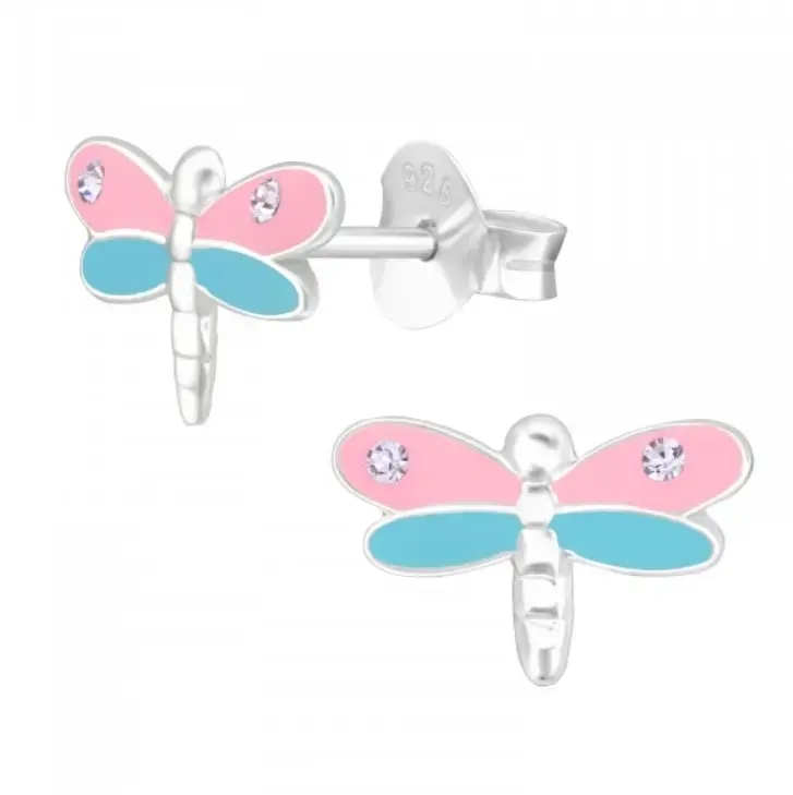 Aros de plata con diseño de libélula para niñas - 2