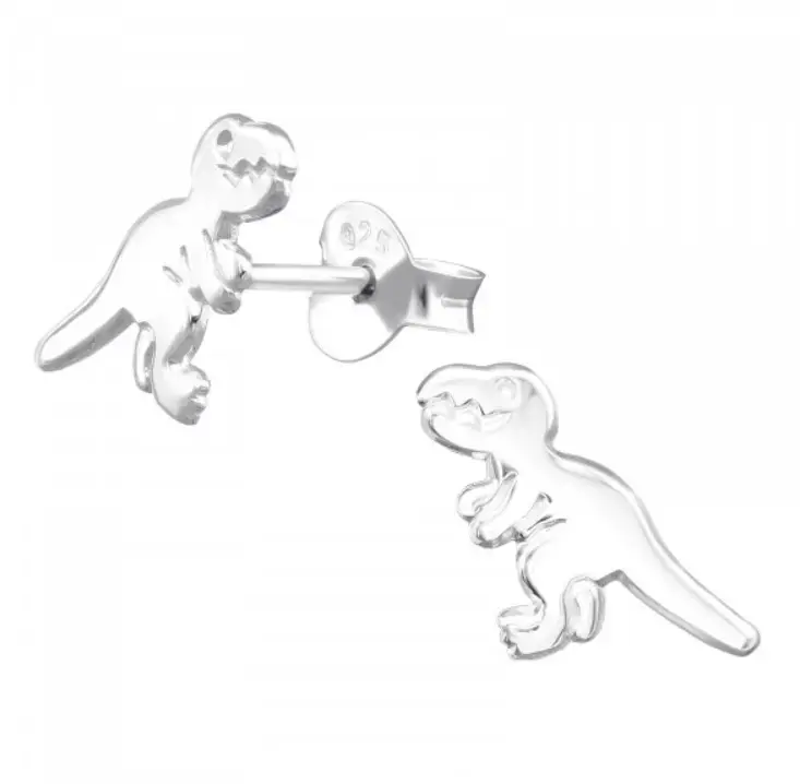 Aros de plata con diseño de dinosaurio - 2