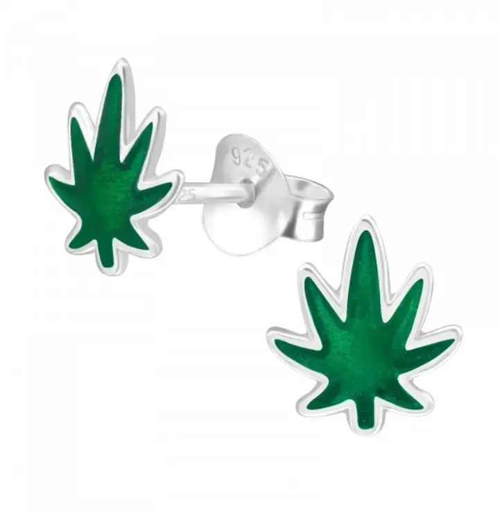 Aros de plata con diseño de hoja verde - 2