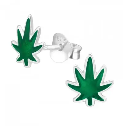 Aros de plata con diseño de hoja verde - miniatura 2