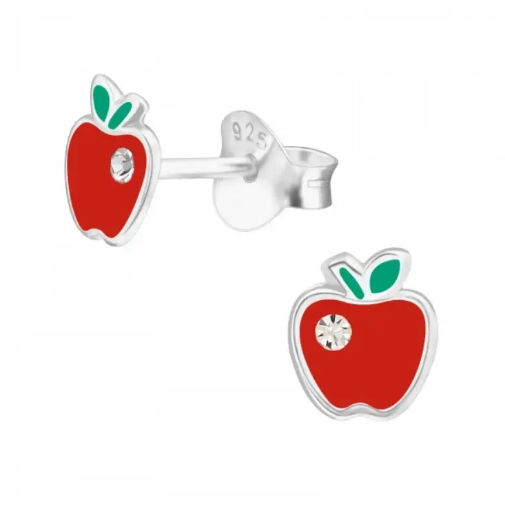 Aros de plata con diseño de manzana roja para niñas - 2